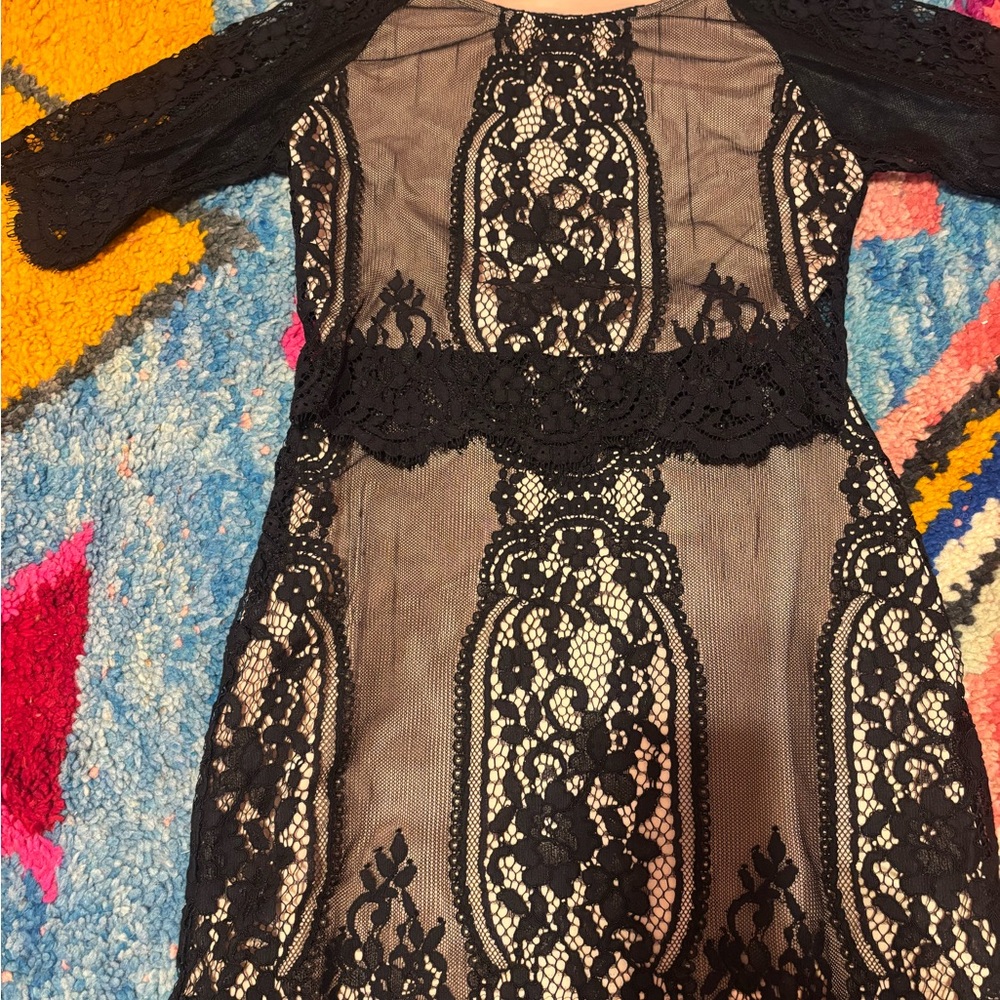 For Love And Lemons Black Lace Sleeve Top and Skirt SET